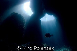 tech diver in the cave by Miro Polensek 